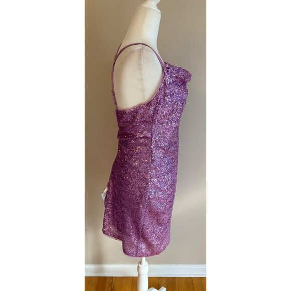 BCBGMAXAZRIA NWT Lavender Sequin Cowl Neck Mini Party Dress Size Large - Picture 4 of 12